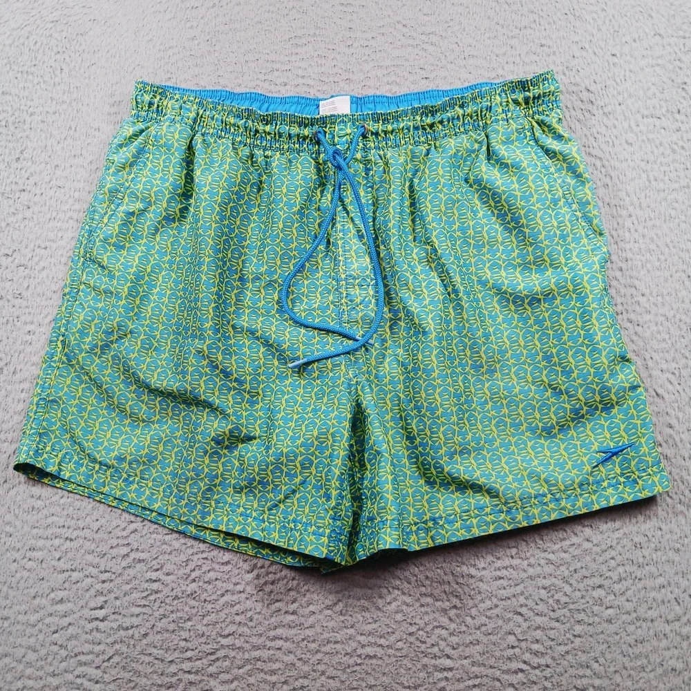 Speedo Men's Teal/Neon Yellow Geo Lined Swim Trunks Size‎ XL